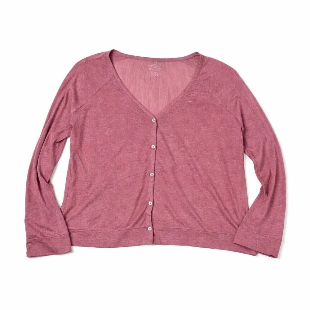 Majestic Filatures Paris Womens Linen V-Neck Cardigan Pink Knit Sweater Size 3 M